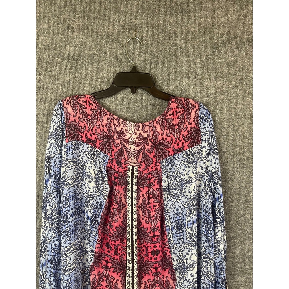 Lucky Brand Blouse Womens XL Pink Blue Excellent Paisley Patchwork Long Sleeve - Picture 7 of 14